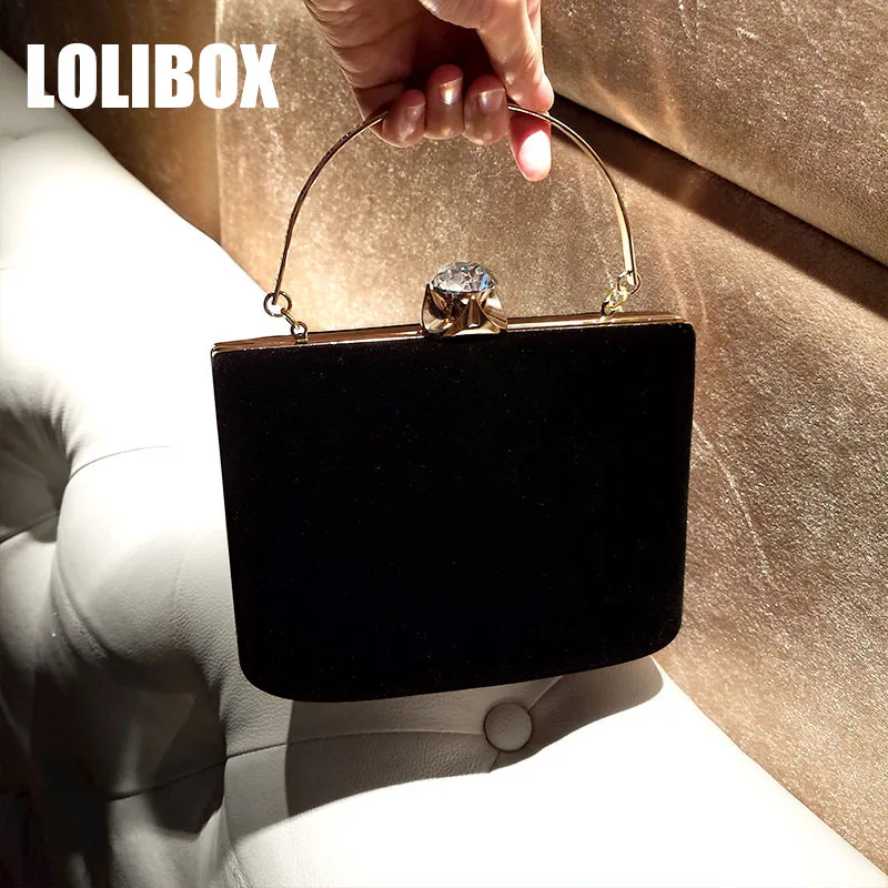 LOLIBOX женские сумки с металлической ручкой бархатная зимняя страз металлическая