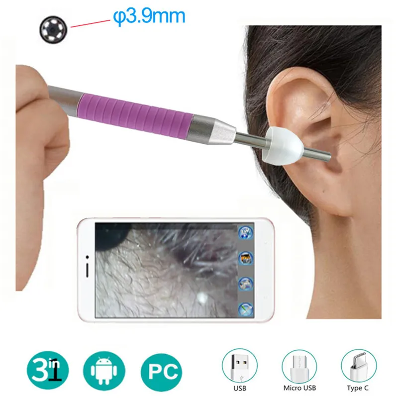 SieNSen 3 9 мм Гибкая визуальная камера 1 мегапикселей Otoscope мини Usb для USB/Micro USB/Type C ER 006