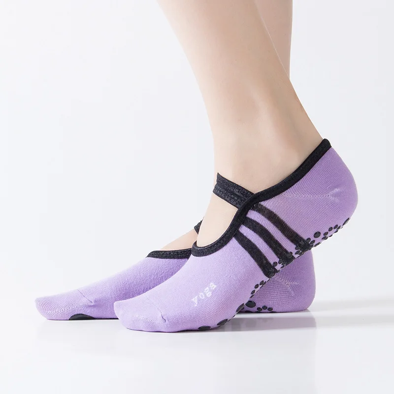 light purple Носки для йоги нескользящие носки Пилатес носки для бега розовые черные женские нескользящие хлопковые носки для фитнеса и танцев - Цвет: light purple