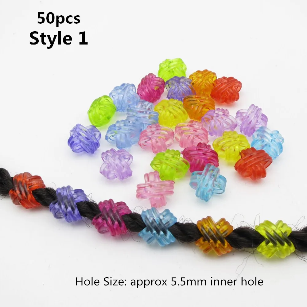 50pcs Style 1 20 шт-50 шт пластиковые цветные прозрачные детские косички для вязания крючком, косички для волос, страшные бусины, кольца, заколки, аксессуары для волос - Цвет: 50pcs Style 1
