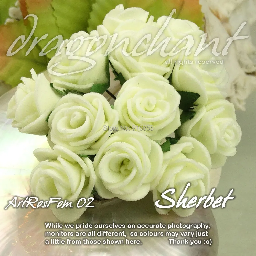 Sale!!!72pcs 25mm Head Pearl white/Sherbet PE Rose Foam Mini Flower Bouquet Solid Color/Scrapbooking Artificial Rose Flowers