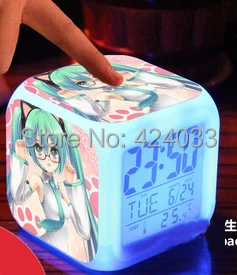 Tsune Miku Hatsune мультяшный будильник светодиодный цветной Ночной светильник