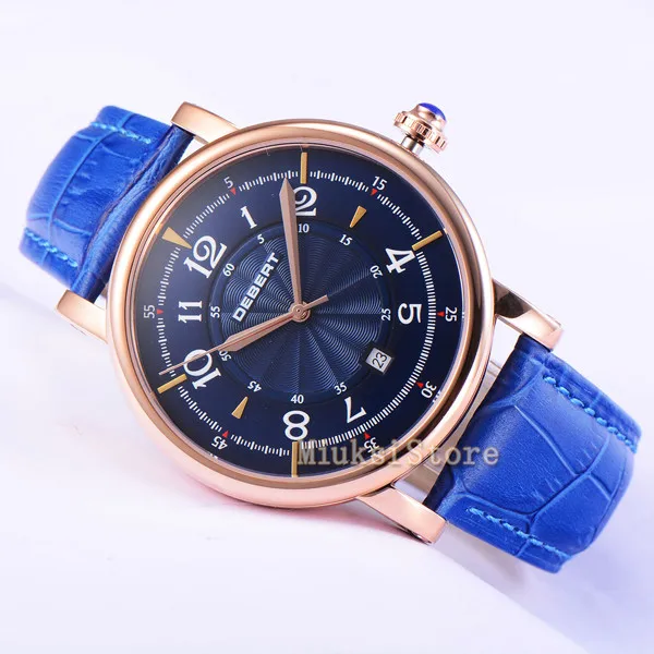 43 мм Синий Автоматическая Дата relogio masculino нескислородный Cas Cuir Bande montre Временный