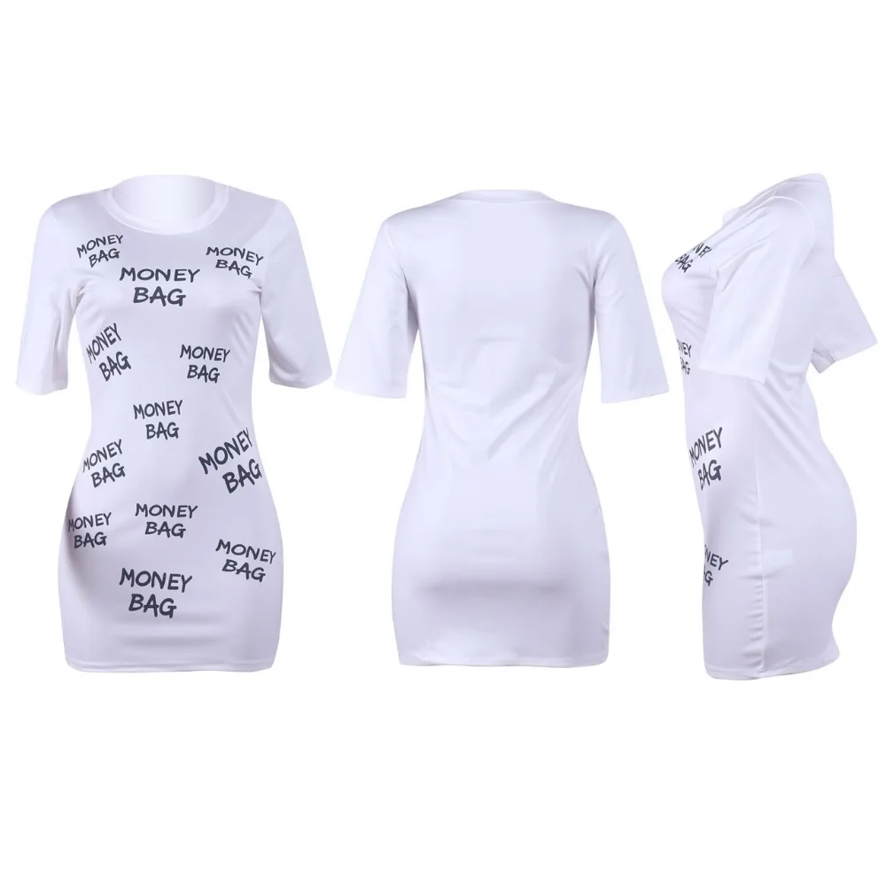 2018 Летние стильные платья Письмо печати Половина рукава Мода Для женщин бинты