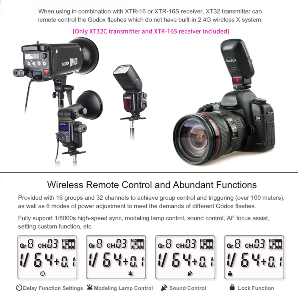 Беспроводной триггер Godox XT32C для вспышки с контролем мощности передатчик со
