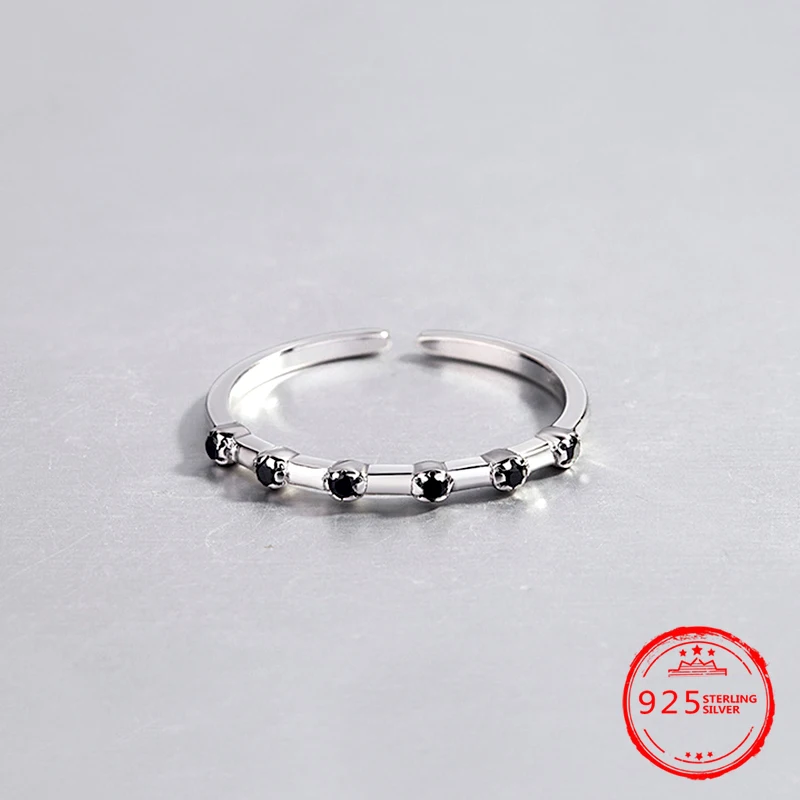

Simple Sterling Silver 925 Ring Black Zircon Fine Jewelry feo Women