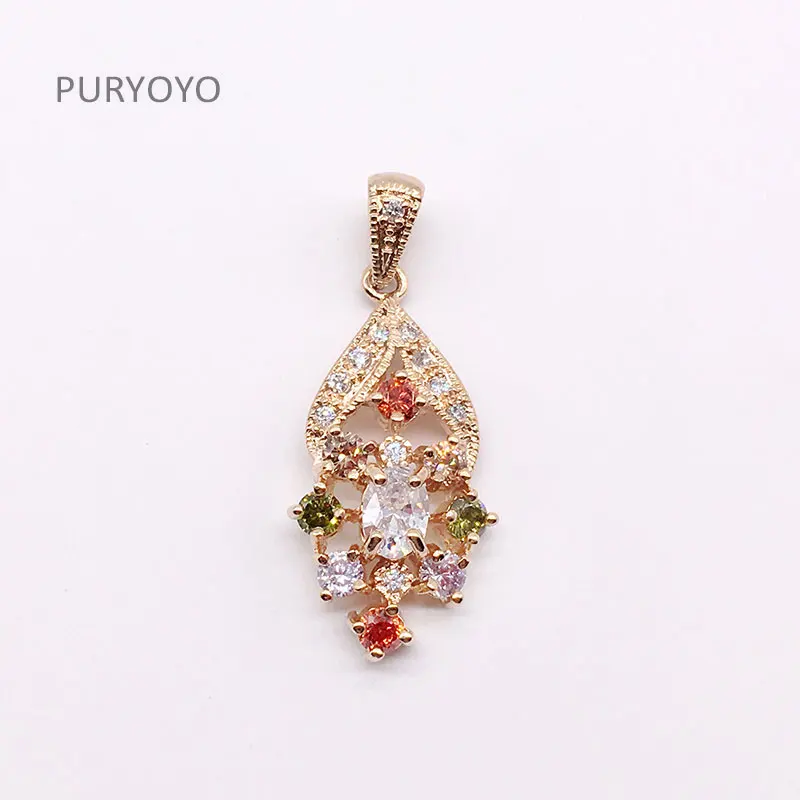 PURYOYO кристаллов меди Циркон розовое золото цвет Подвески подарок для женщин Lady
