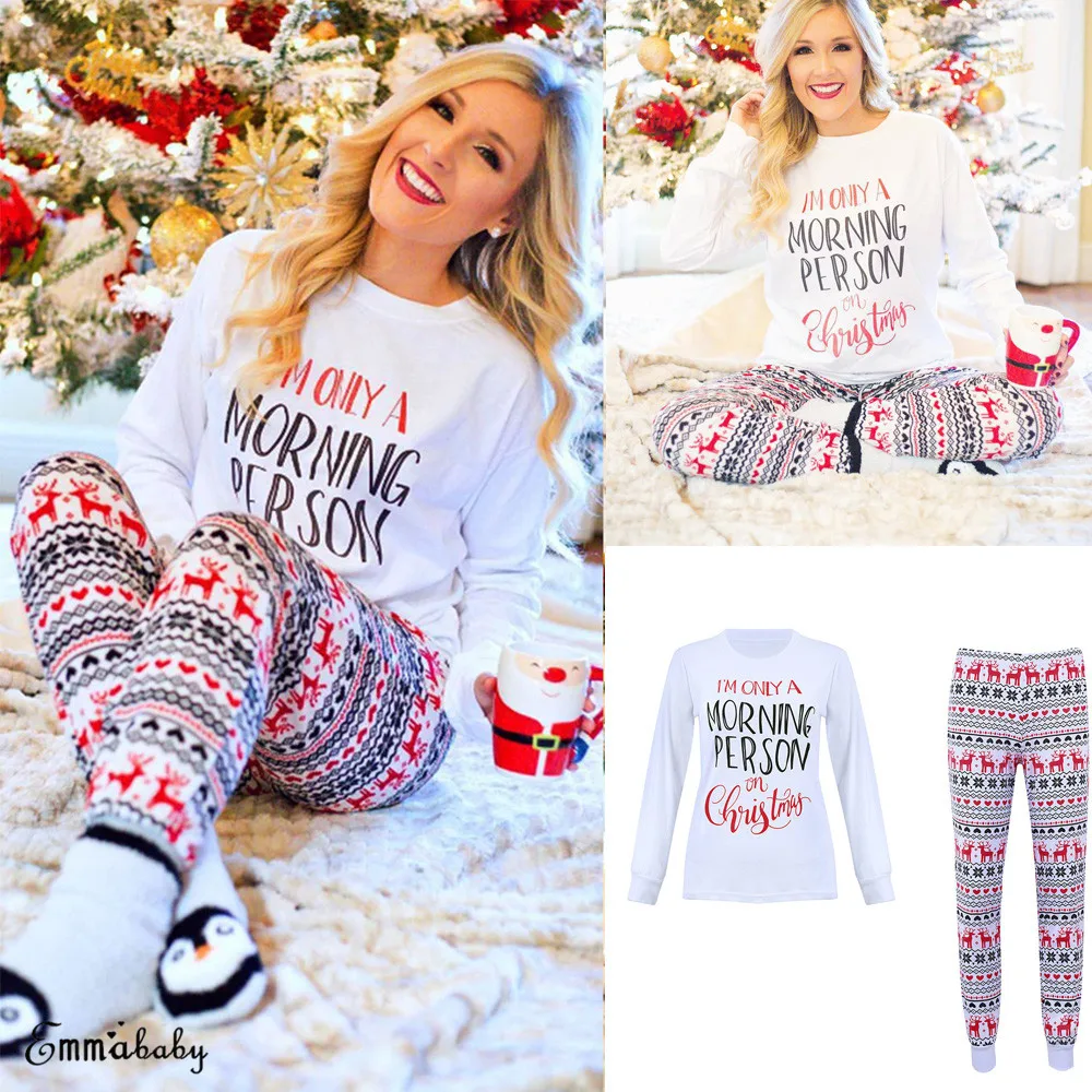 XMAS Merry Рождество пижамы для женщин Санта ночное белье одежда для отдыха Топ и штаны домашний костюм пижамный комплект