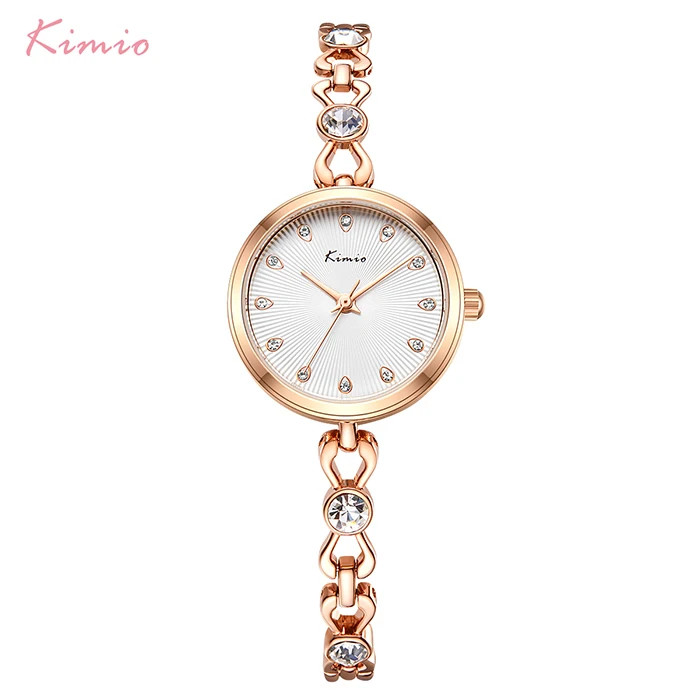 rose gold watch KIMIO Brand Small Dial Quartz Watches For Women Ladies Stainless Steel Hollow Thin Bracelet Watch Delicate Crystal Wristwatch - Цвет: rose gold watch