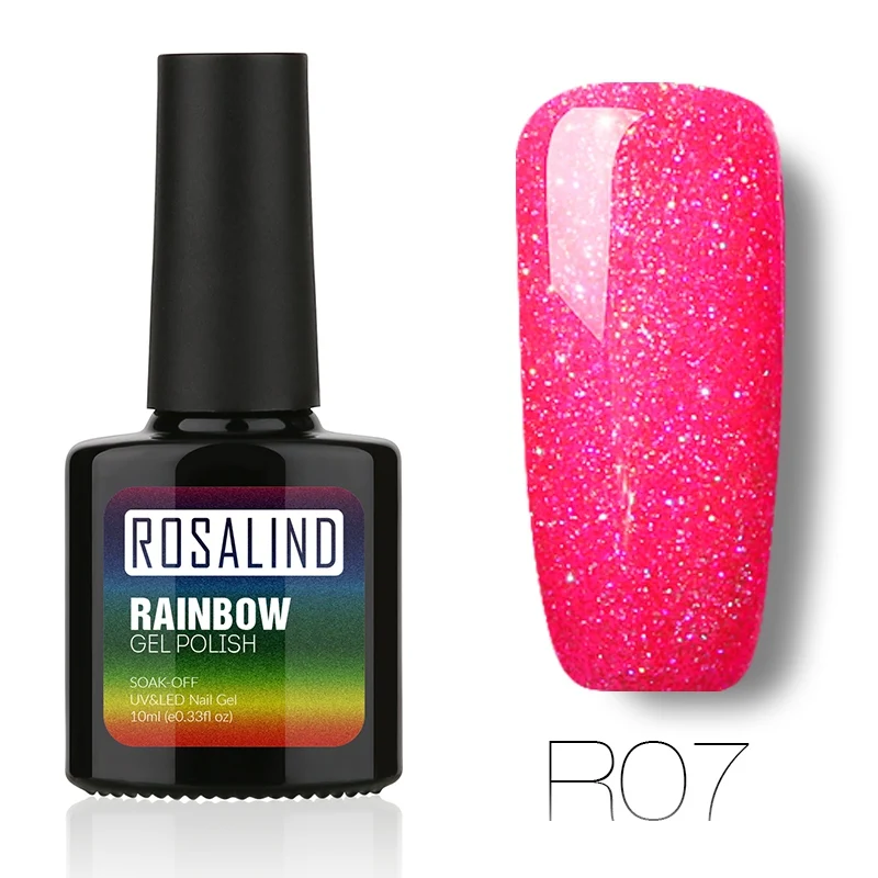 R07 ROSALIND гель 1S P+ черная бутылка 10 мл Радужный мерцающий R01-29 DIY живопись УФ светодиодный Гель-лак для ногтей Дизайн ногтей Полупостоянный - Цвет: R07