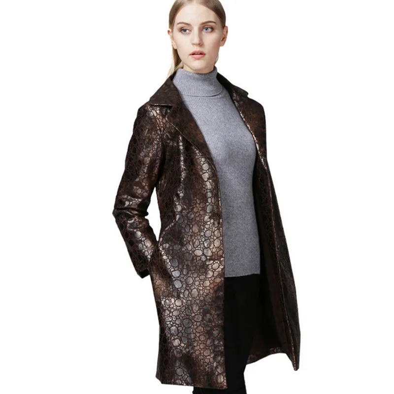 2018 осень зима Западной Стиль Для женщин пальто с длинным рукавом Однобортный ПУ