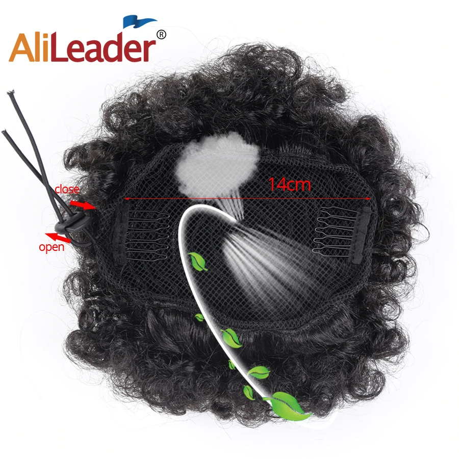 Alileader Synthetic Kinky Hair Bun African Afro Puff Drawstring Short Ponytail Curly Clip Wrap Fluffy Chignon Hair Extension 1pc