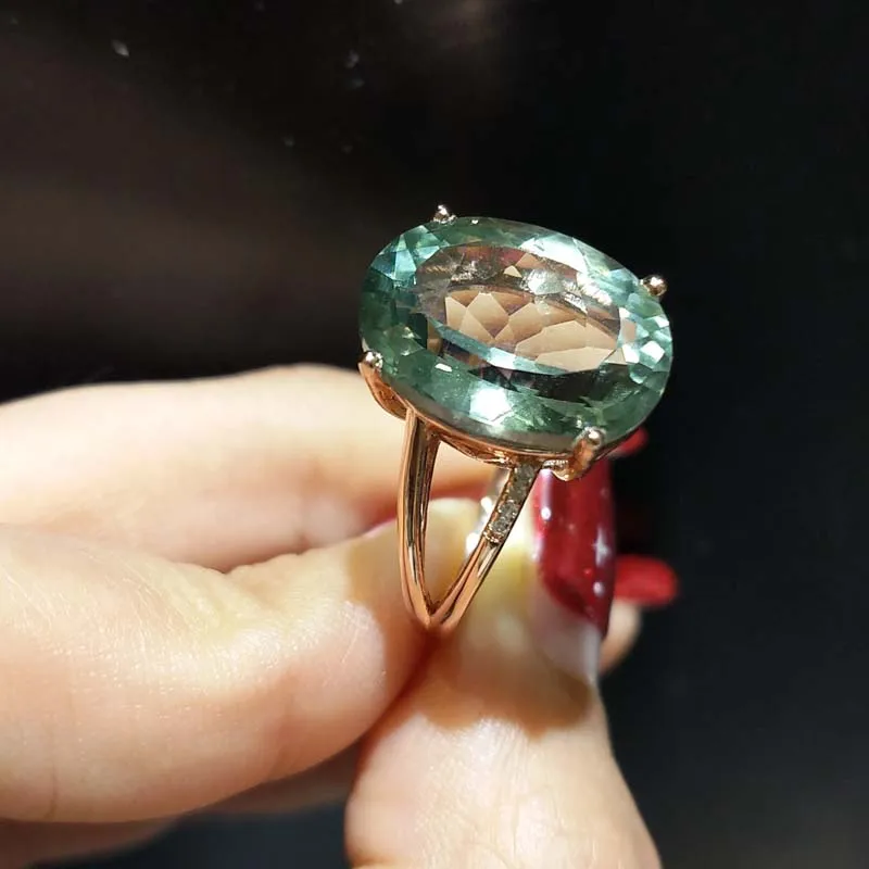 FLZB, большое натуральное 13.5ct кольцо с зеленым аметистом, овальной огранкой 12*16 Драгоценное кольцо в 925 пробы драгоценности из серебра и камней для девочек