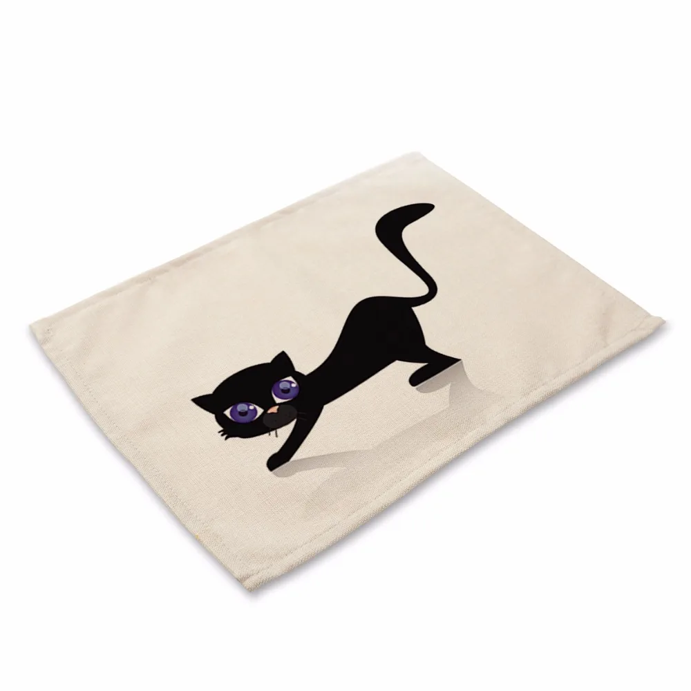 42X32CM Table Mats Beautiful black cat Images Dinner Placemats Tea Coffee Towel Restaurant Plates Decoration MA0076 | Дом и сад