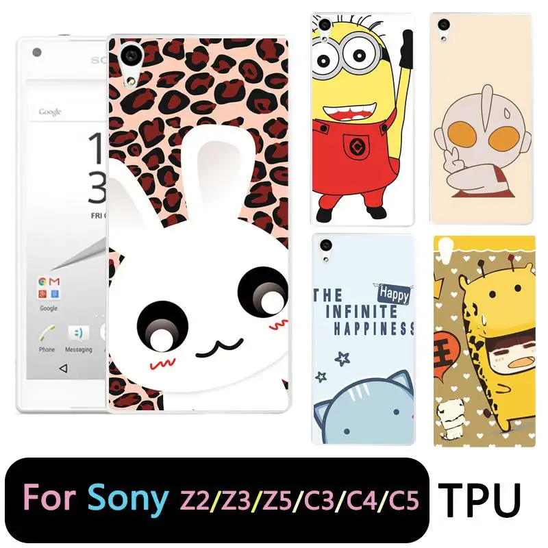 QMSWEI TPU Clear Soft Phone Case For Sony Z3 Z2 Z5 Z4 Rabbit Ultraman Minion Protective Cover C3 C4 C5 Free Shipping |