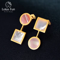 lotus fun real 925 sterling silver earrings natural shell fine jewelry the art of square and circle dangle earrings for women