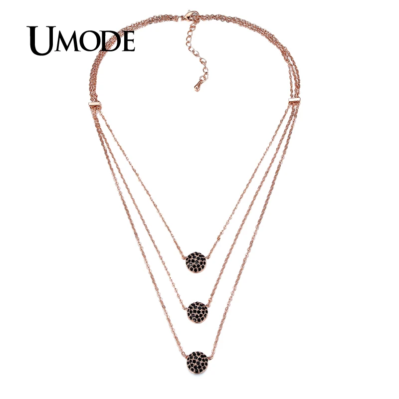

Многослойное ожерелье UMODE из редкого черного кубического циркона выложенное розовое золото ожерелье-чокер женские модные ювелирные издели...