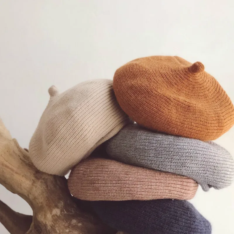 

New Children's Knitted Autumn and Winter Curling Wild Pumpkin Hat Painter Hat Baby Wool Cap Head circumference 48-53cm