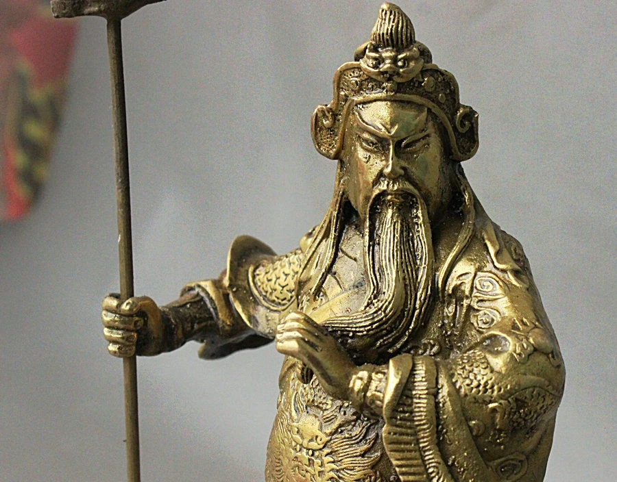 9 китайская латунь шагнула на камень воин Бог Гуань Гонг Ю дракон меч статуя | Дом