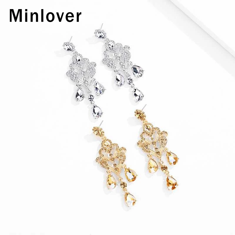Minlover Rhinestone Long Pendant Earrings Women's Crystal Bridal Hanging 2019 Wedding Jewelry MEH1152 | Украшения и