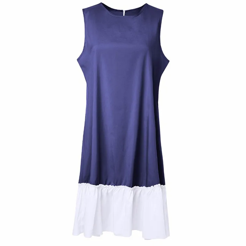 Летнее женское платье без рукавов свободные платья с круглым вырезом