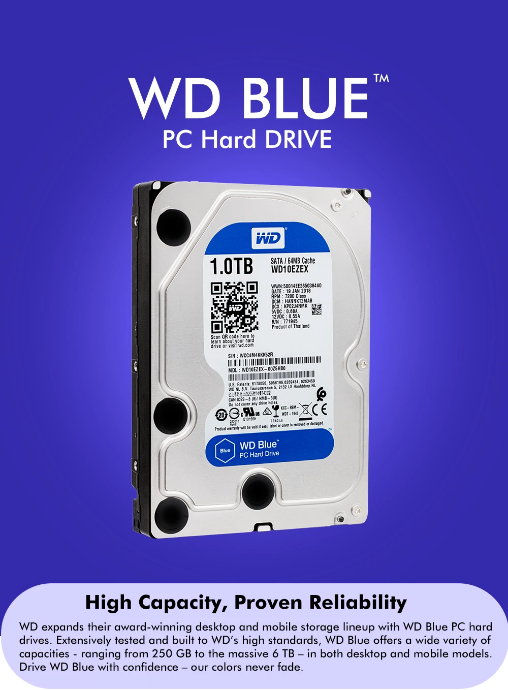 1 ТБ WD Blue 3,5 SATA 6 ГБ/сек. HDD sata Внутренний жесткий диск 64 м 7200PPM жесткий диск Настольный hdd для ПК WD10EZEX