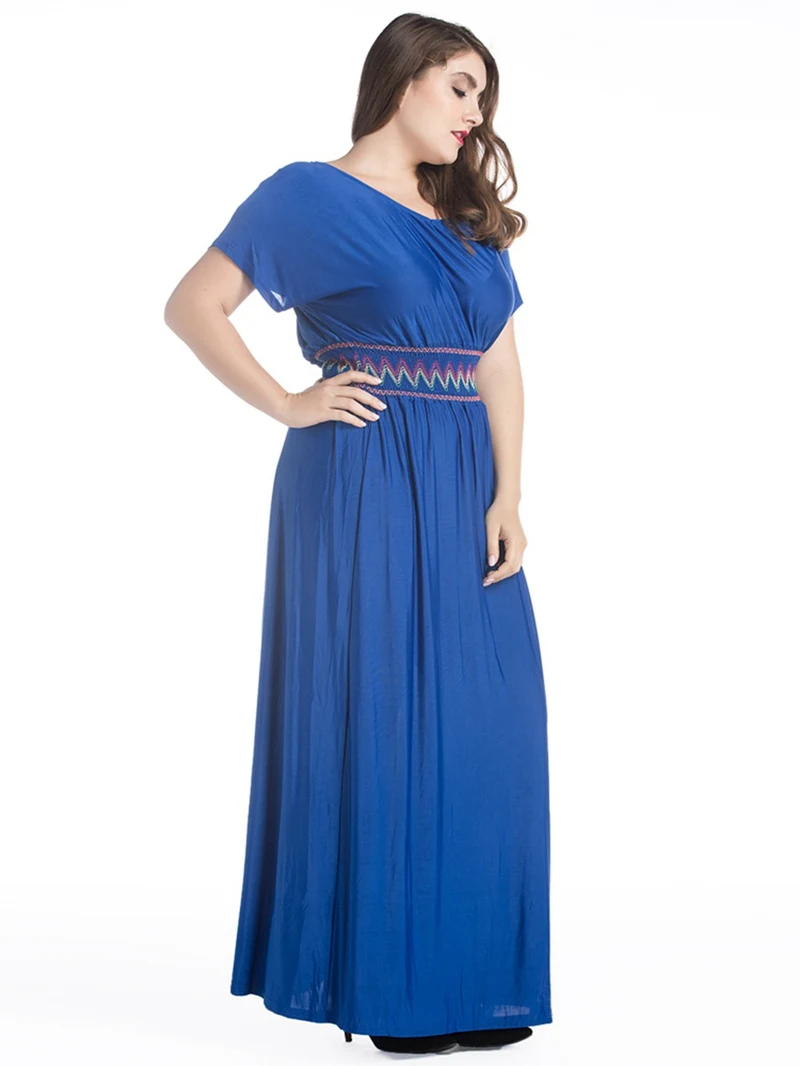Женское длинное пляжное платье свободное с коротким рукавом Boho 5XL 6XL 7XL черный и