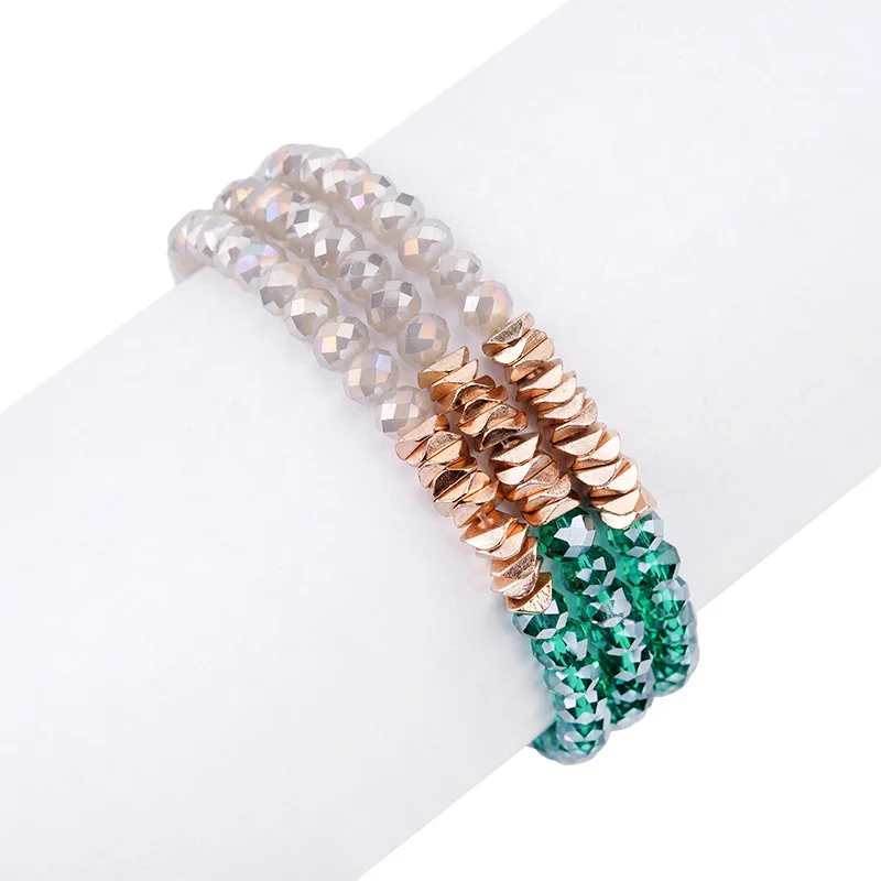 BOJIU Trendy Faceted Green Gray Crystal Beads Women Bracelet Classic Elastic Handmade Lady Multiplayer Bead Bracelet Gift BC240