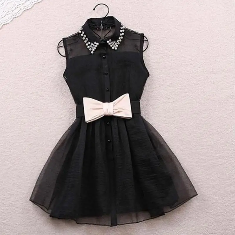 2017 Для женщин платье Vestido модные жемчужные небольшой лацкан марли талии без