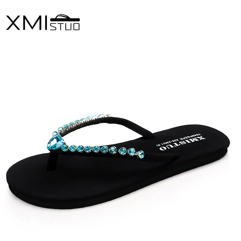 Шлепанцы XMISTUO женские с бриллиантами пляжные водонепроницаемые плоские тапочки