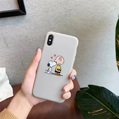 B PEANUTS мультфильм Charlie коричневый и собака мягкий чехол для телефона для Iphone11 11pro 6 6S 7 8 Plus X Xs Xr Max матовый карамельный чехол capas funda - Цвет: B
