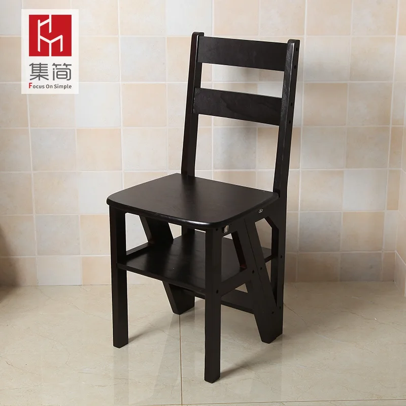 Ladder Chair Железный барный стул прочный бытовой Мультифункциональный Складная стремянка Складная твердая древесина три Крытый альпинистский деревянный современный стиль - Цвет: Ladder Chair