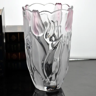 25.5x14cm Pink Европейская хрустальная ваза высокого качества тюльпан узор настольная ваза гидропоника Террариум дома сушеный цветок ваза для цветов - Цвет: 25.5x14cm Pink