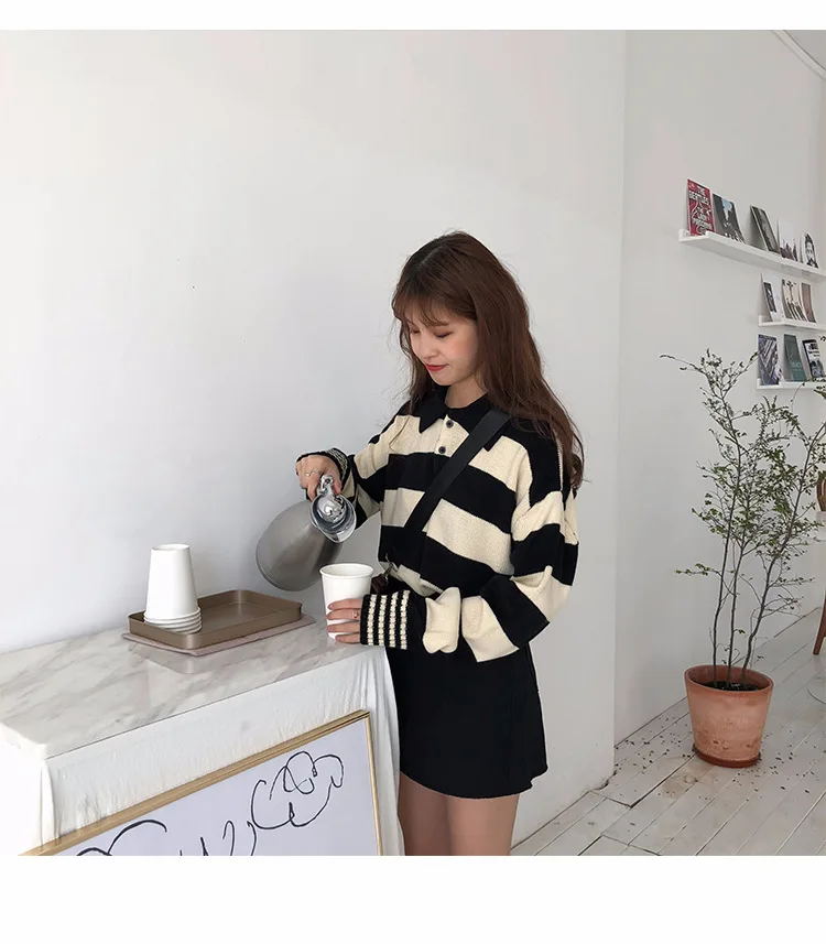 Зимний корейский свитер ulzzang модный Свободный Повседневный полосатый вязаный свитер шикарный Harajuku большой размер женский свитер ins