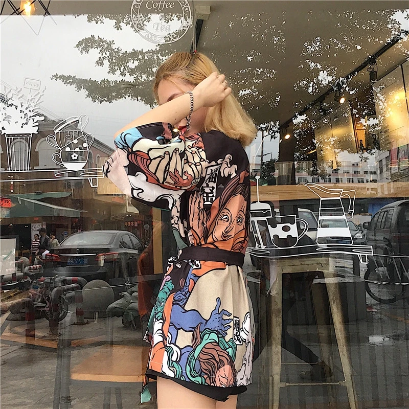 Yukata женский кимоно кардиган рубашка harajuku kawaii стиль кимоно Женская блузка obi haori Японская уличная одежда DZ004