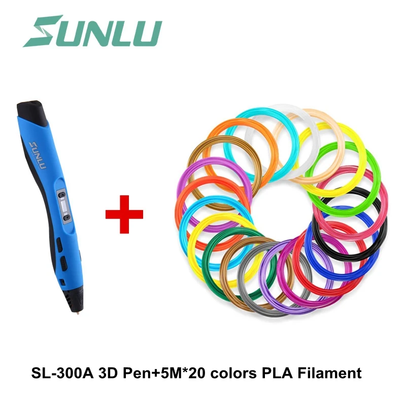 Blue 100 meters PLA SUNLU 300A 3d Ручка Горячая Распродажа интеллектуальная Живопись 3d печать Ручка светодиодный дисплей расходные PCL PLA ABS нити 1,75 мм черный цвет - Цвет: Blue 100 meters PLA