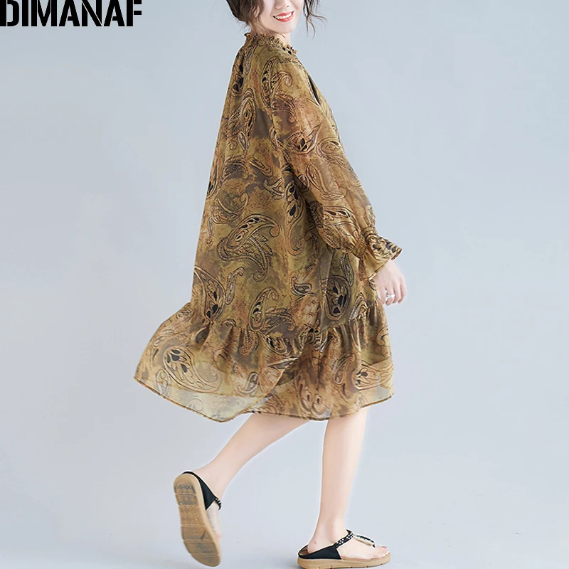 Женское пляжное платье с оборками DIMANAF шифоновое свободного покроя повседневный