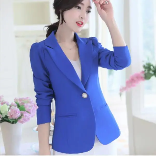 Royal blue Модный блейзер S mple куртка для женщин с двумя карманами куртка яркого цвета Верхняя одежда на одной пуговице женский офисный женский топ - Цвет: Royal blue