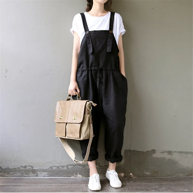 Casual Black Women Linen Rompers Vintage Loose Female Harem Pants New Summer&ampSpring Slim Lady Full Length Clothing | Женская одежда