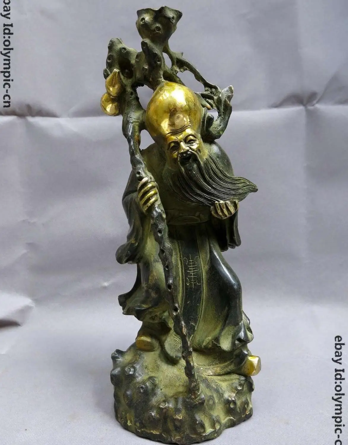 

13" China bronze gild copper carved buddhism sculpture longevity buddha Statue
