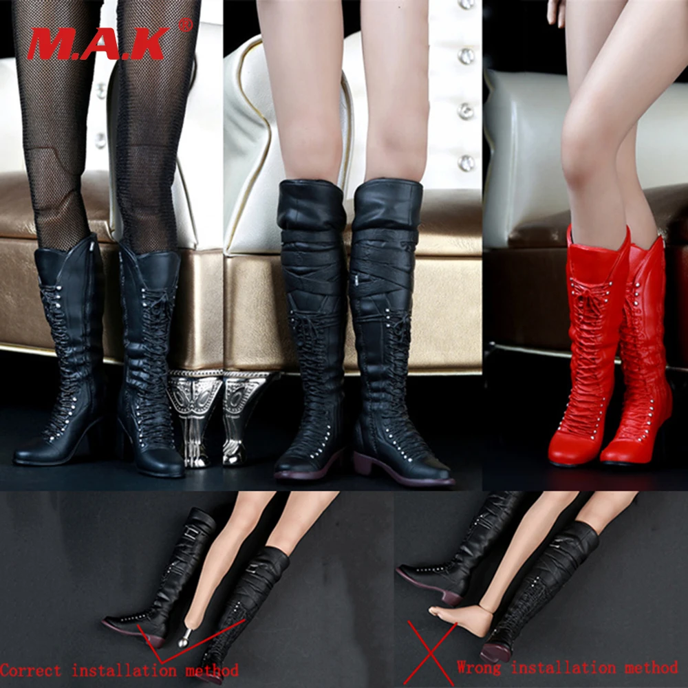1/6 Scale Female High Heels 1:6 Mid Boots Red/Black 3 Styles ombat Shoes for 12'' Girl Steel Skeleton Jiaodoll PH Action Figure |