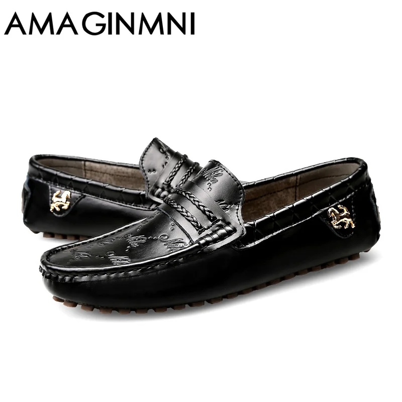 AMAGINMNI Brand Summer spring Breathable Genuine Leather Flats Loafers Men Casual shoes men Luxury Fashion Slip On Driving | Обувь