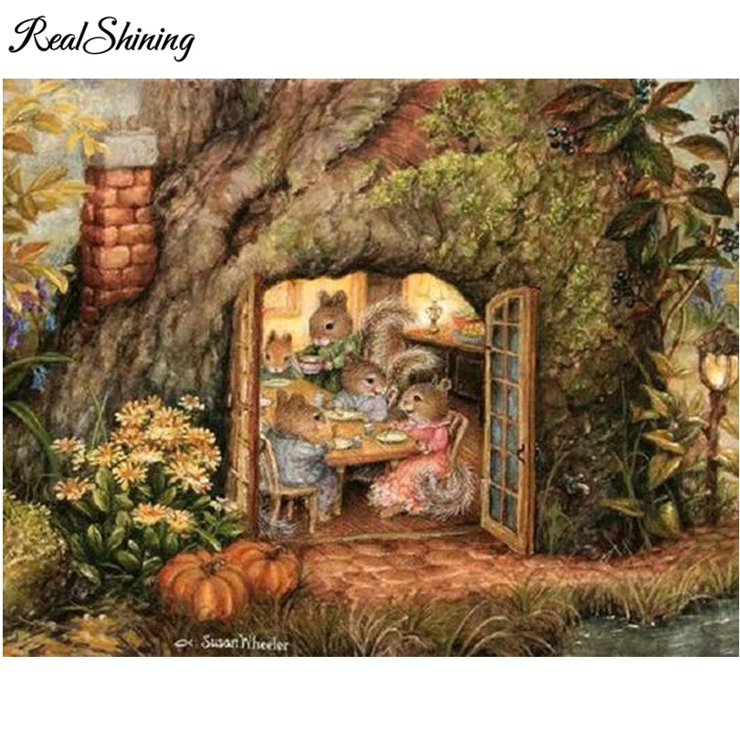 

REALSHINING Full,Diamond Embroidery,5D,Diamond Painting,Rabbit Dinner Family Cross Stitch,Diamond Mosaic,Needleworks FS1452
