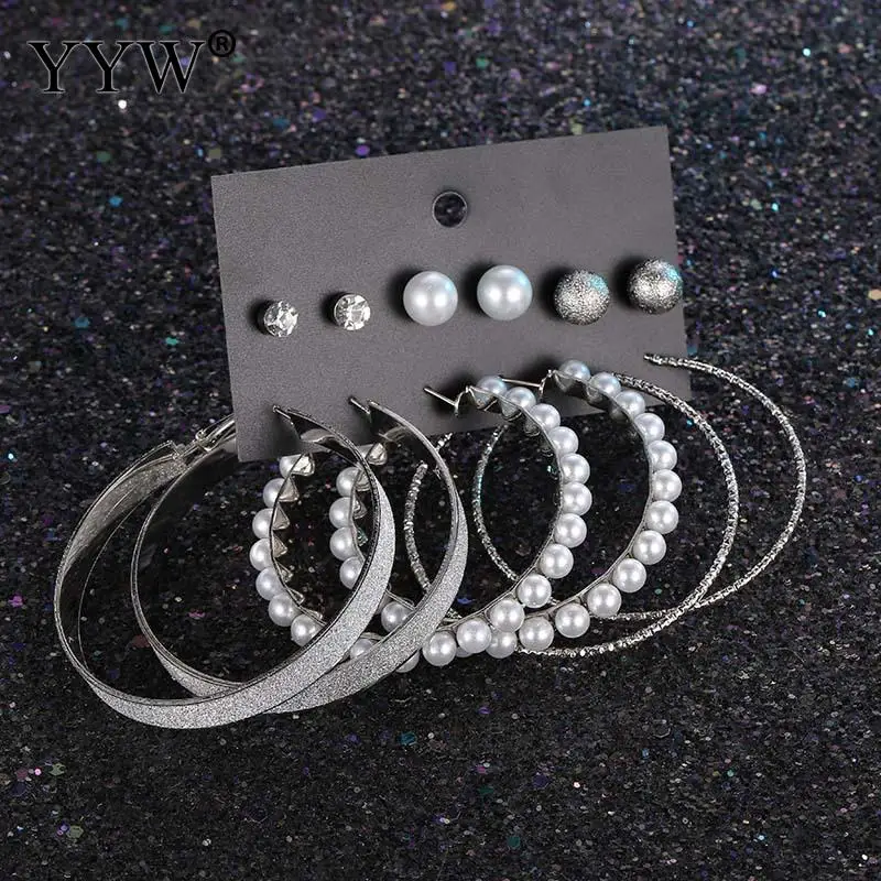 6 шт./лот серьги кольца с большими кристаллами модные пластиковые жемчужные