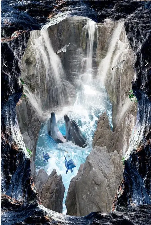 HomeDecoration 3d cliff waterfalls sea bathroom walkway flooring pvc self-adhesive wallpaper | Обустройство дома