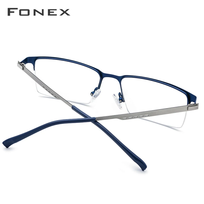 FONEX сплав очки оправа для мужчин Сверхлегкий квадратный близорукость по рецепту очки металлические полуоптические оправы Безвинтовые очки