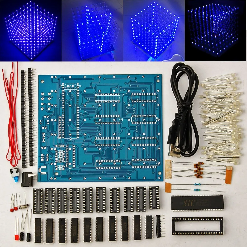 ARILUX 8x8x8 512 светодиодов Синий светодиодный световой куб набор 3D LED DIY Набор
