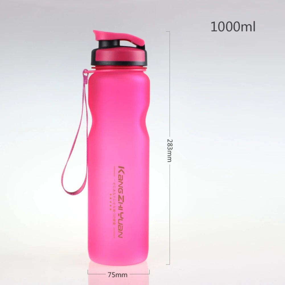 Pink 1Л большая емкость пластиковая Спортивная бутылка для спорта на открытом воздухе Фитнес бутылка для воды для езды на велосипеде портативная матовая космическая чашка новинка - Цвет: Pink