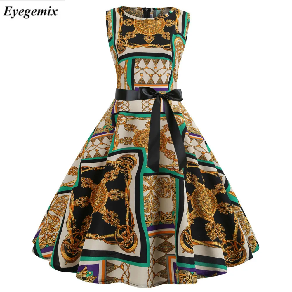 Цветочные принты винтажное платье с высокой талией женское 2019 летнее Vestido