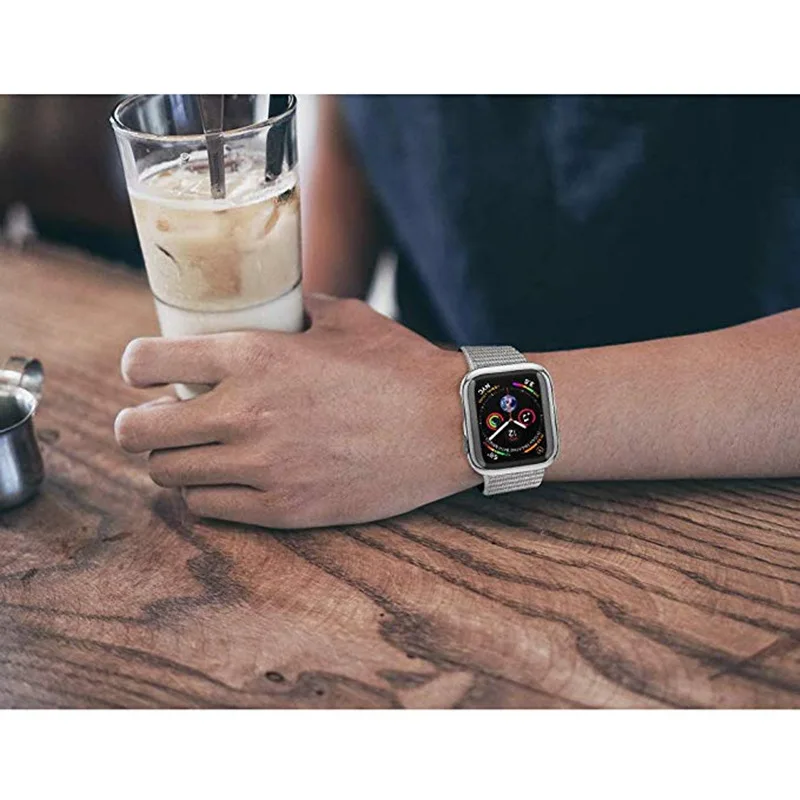 ASHEI из мягкого нейлона и шифона со вставками в полоску, ремешок+ чехол для Apple Watch 4 полоса 40 мм 44 мм с покрытием из ТПУ Защитный чехол ремешок для наручных часов Apple Watch 42 мм, 38 мм